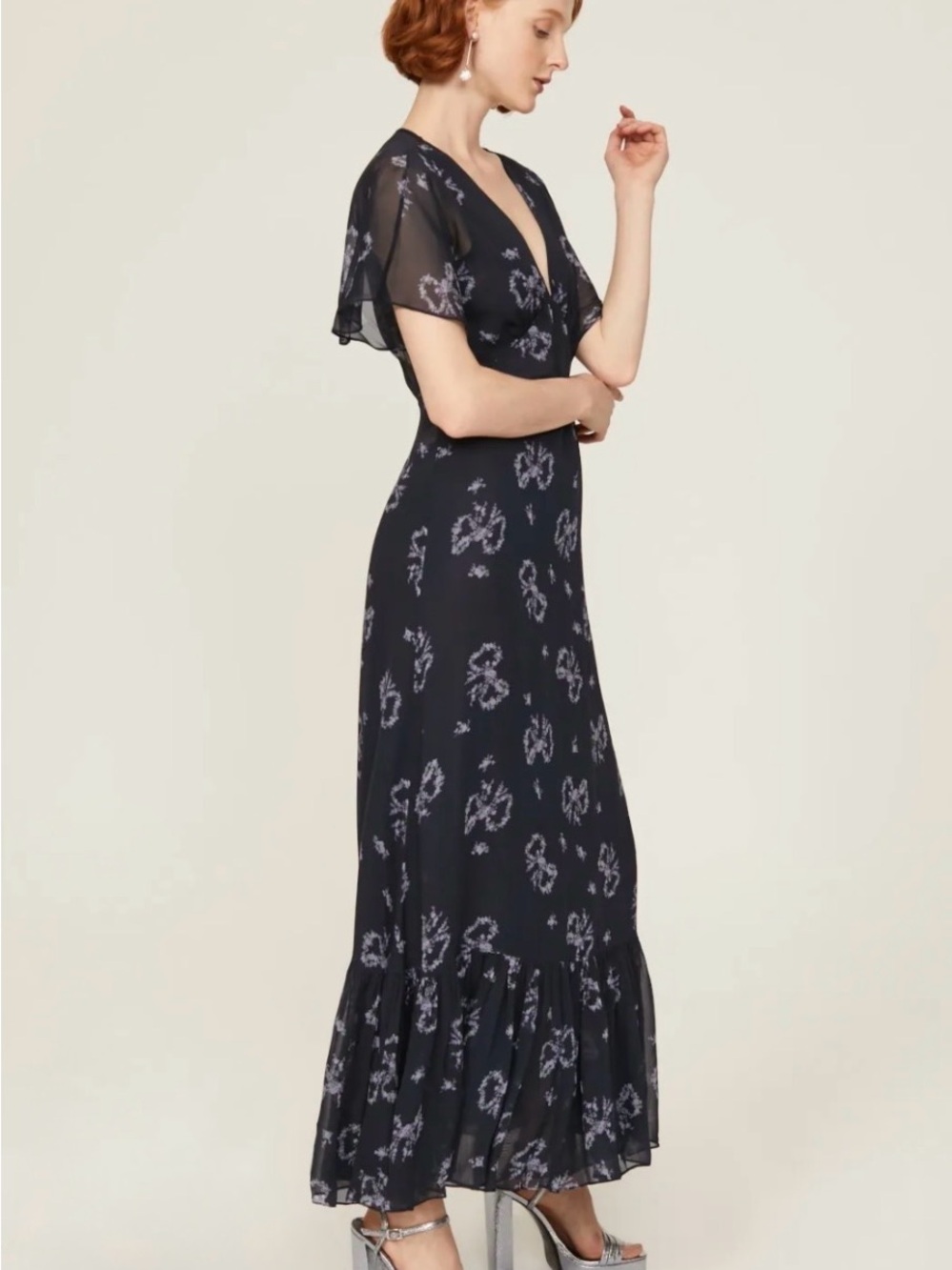 LoveShackFancy Kover Maxi Dress Blue Heron Floral Navy Size 0